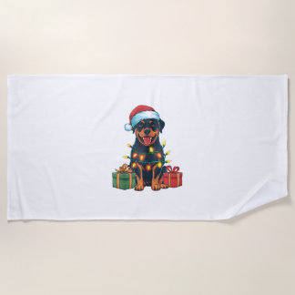 Toalha De Praia Xmas Lighting Santa Hat Rottweiler no Natal