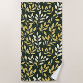 Toalha De Praia Yellow and Cream Leafy Branches Pattern 