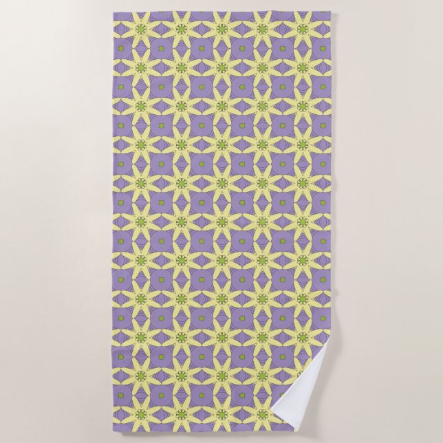 Toalha De Praia Yellow and purple geometric floral patterned  (Frente)