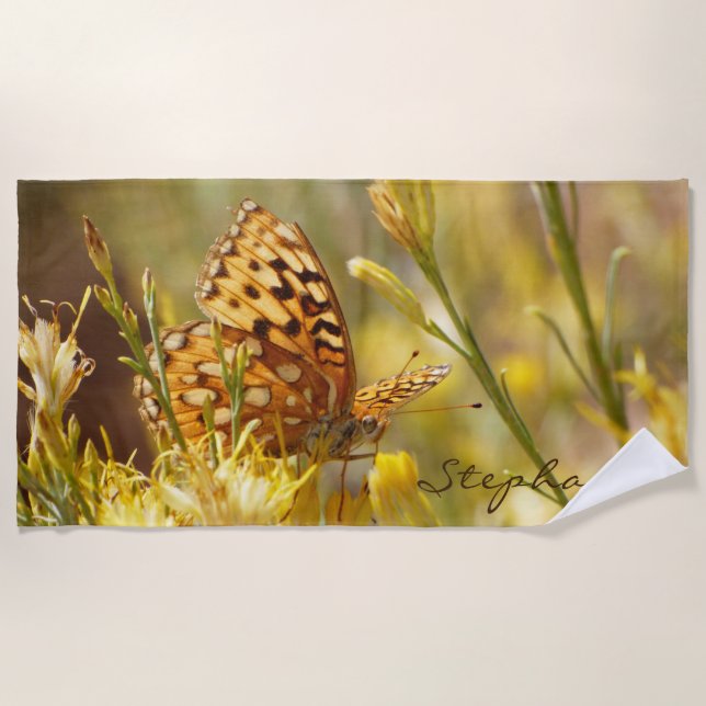 Toalha De Praia Yellow Butterfly Beach, Name, (Frente)