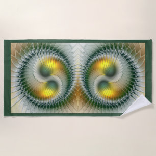Toalha De Praia Yin Yang Verde Amarelo Abstrato Colorido Fractal