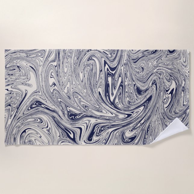 Toalha De Praia Yoga Mat Marble Azul e Branco (Frente)