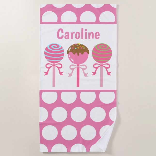 Toalha De Praia Yummy Pink Cake Pop Personalizadas Beach Towel (Frente)