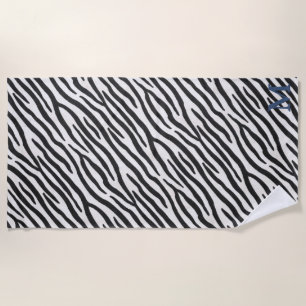 Toalha De Praia Zebra Pele Realista Imprime o Monograma Azul