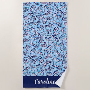 Toalha De Praia Zebras Azul de Praia de Pré-Disquete Personalizada
