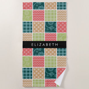 Toalha De Praia Zigzag, Chevron, Gingham, Bolinhas, Seu Nome