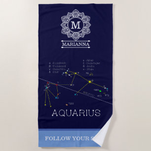 Toalha De Praia Zodiac Constelação Aquarius