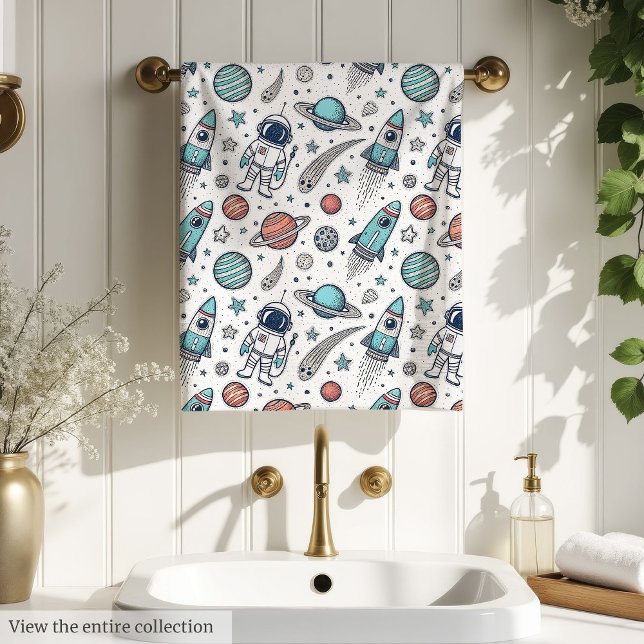 Toalha de Presente Aventura Foguete para Decoração (Rocket Adventure Towel Gift for Boy Room Decor)