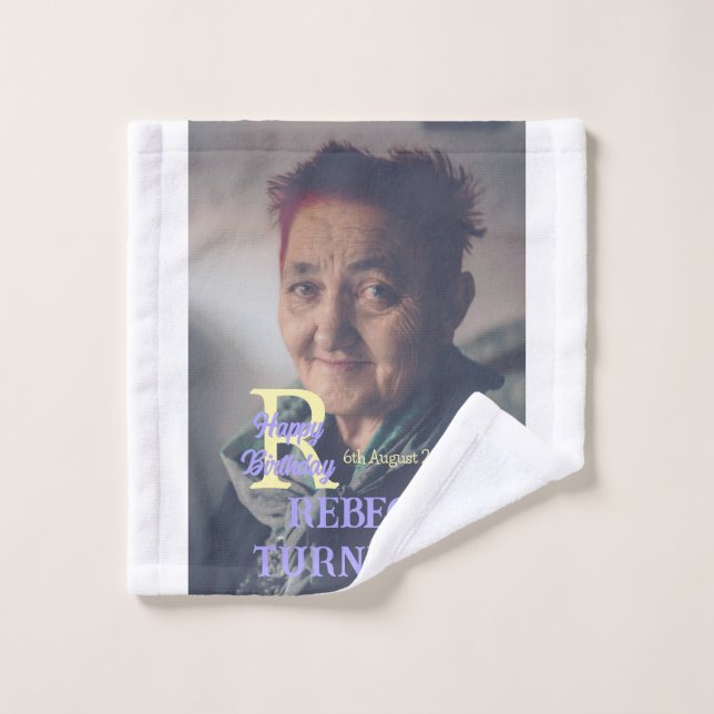 Toalha De Rosto 80 de aniversário da foto adicione nome data roxo  (Pano de lavar)