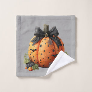 Toalha De Rosto Abóbora Elegante de Halloween com Arco Preto