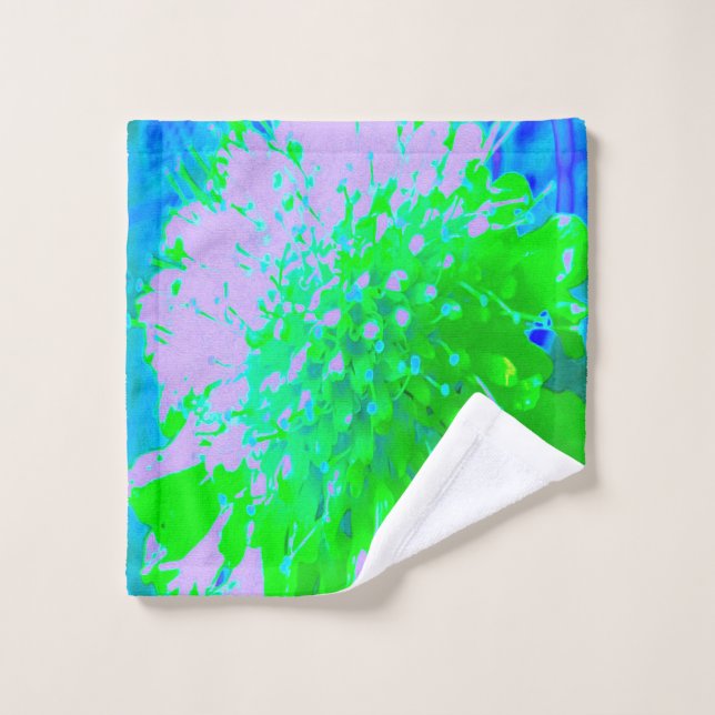Toalha De Rosto Abstrato - Flor retrógrado na Lavanda e no Verde l (Pano de lavar)