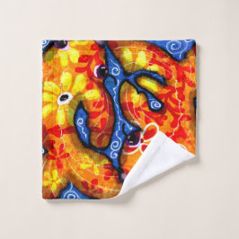 Toalha De Rosto Abstrato Koi Goldfish Laranja Azul Floral