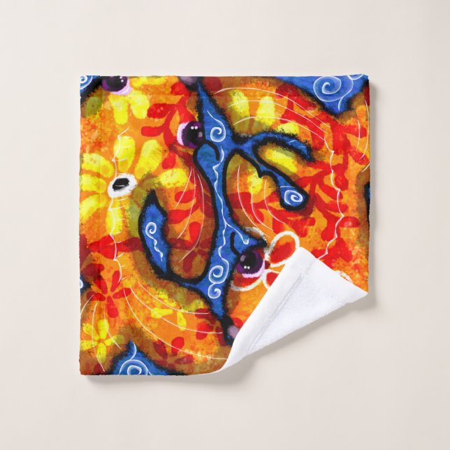 Toalha De Rosto Abstrato Koi Goldfish Laranja Azul Floral (Pano de lavar)