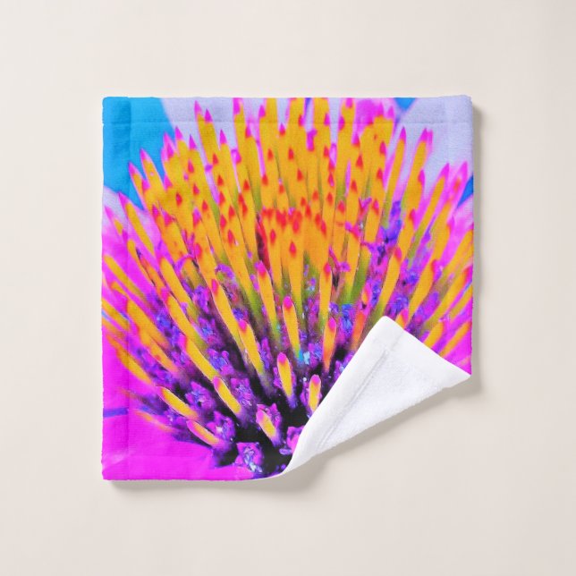 Toalha De Rosto Abstrato Macro Rosa Quente e Amarelo Coneflower (Pano de lavar)