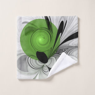 Toalha De Rosto Abstrato preto e branco com arte frontal verde