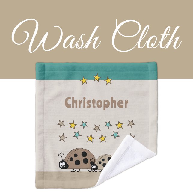 Toalha De Rosto Adicione estrelas de nome ladybugs turquesas casta (Criador carregado)