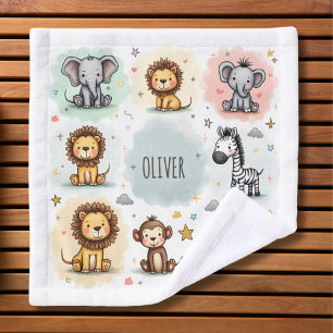Toalha De Rosto Adoráveis Doodles de Animais da Savana em Aquarela
