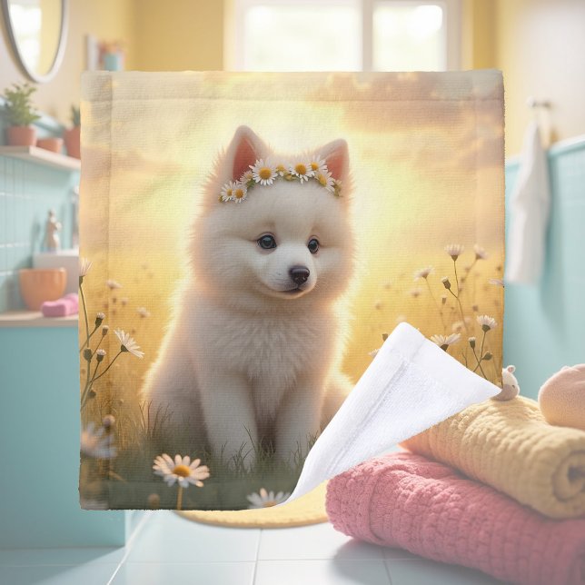 Toalha De Rosto Adorável cachorrinho Spitz branco (Criador carregado)