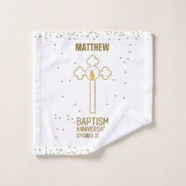 Toalha De Rosto Aniversário da Cruz Dourada Batismo Personalizada