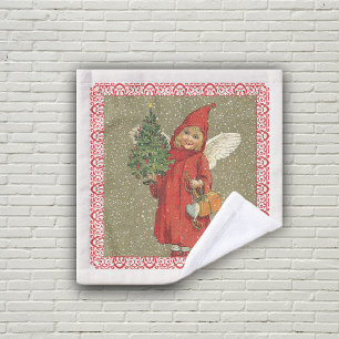 Toalha De Rosto Anjo Vitoriano Vermelho Cabo Árvore de Natal Neve