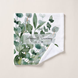 Toalha De Rosto Aquarela Folhagem de Eucalipto Floral
