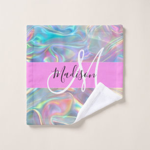 Toalha De Rosto Arco-íris Glamour Holográfico Iridescente Monogram