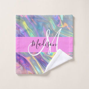 Toalha De Rosto Arco-íris Glamour Holográfico Iridescente Monogram