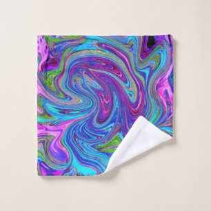 Toalha De Rosto Arte Abstrato Retro Groovy Azul, Rosa e Roxo
