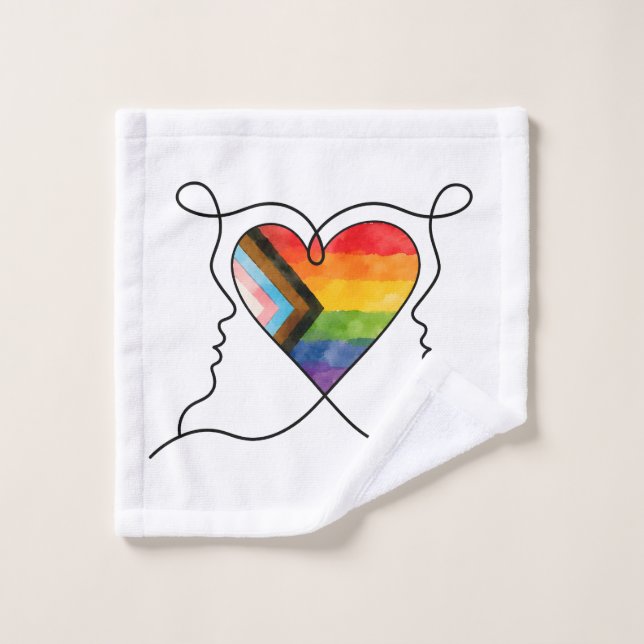 Toalha De Rosto Arte de Linha Coração Progress Pride (Pano de lavar)