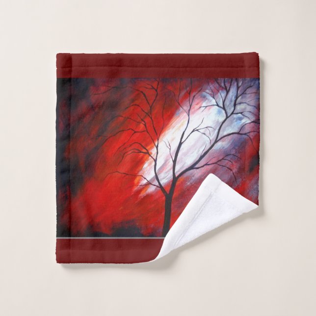Toalha De Rosto Árvore abstrato e Céu Vermelho (Pano de lavar)