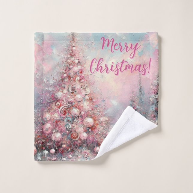 Toalha De Rosto Árvore de Natal Rosa Caprichosa Personalizada (Pano de lavar)