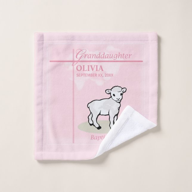 Toalha De Rosto Avô, Baptism, Menina Rosa, Nome e Data (Pano de lavar)