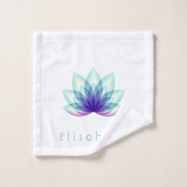 Toalha De Rosto Azul Verde com Flor de Lotus Personalizado