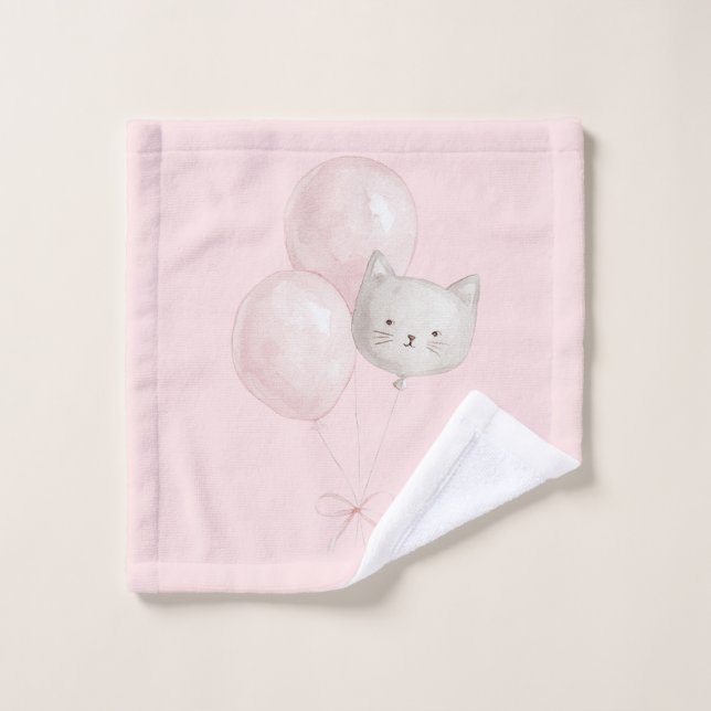 Toalha De Rosto Balões Rosa Bege de Gato   (Pano de lavar)