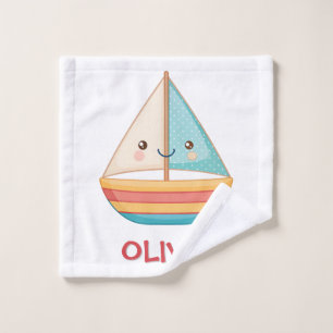Toalha De Rosto Barco à Vela Náutico Colorido Fofo