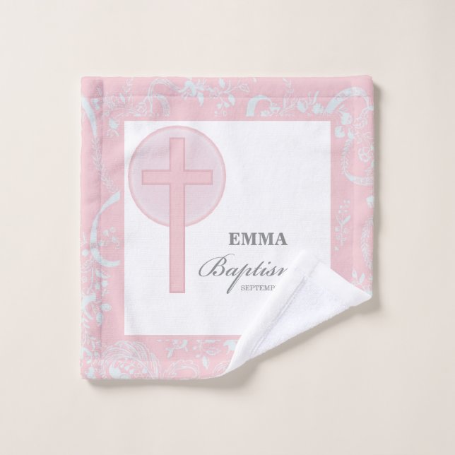 Toalha De Rosto Batismo rosa de cadela personalizado (Pano de lavar)
