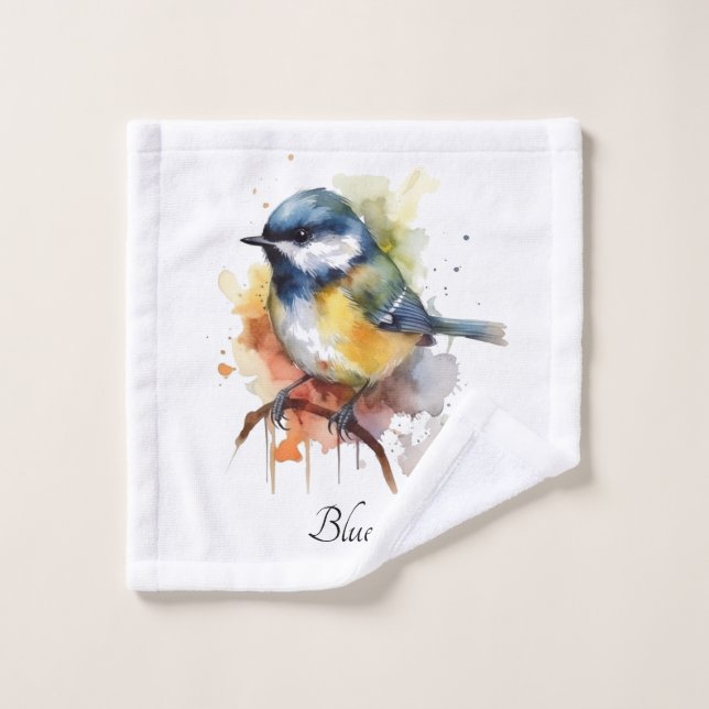 Toalha De Rosto Bluetit bonito em uma ramificação, personalizado (Pano de lavar)