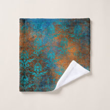 Boho Blue Floral Damask Grunge