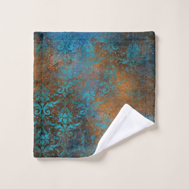 Toalha De Rosto Boho Blue Floral Damask Grunge (Pano de lavar)