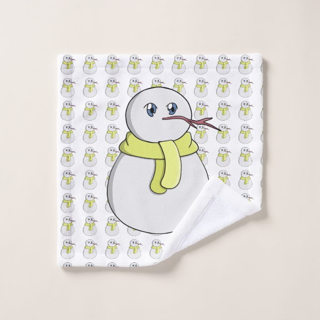 Toalha De Rosto Boneco de neve usando um cachecol amarelo (Pano de lavar)