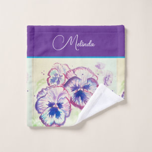 Toalha De Rosto Bonito Floral Pastel Pansy Roxo Aquarela