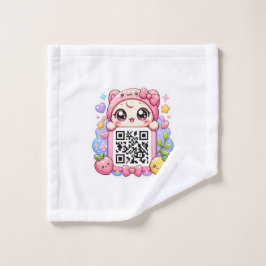 Toalha De Rosto Bonito Personagem de Código QR Rosa Kawaii Floral
