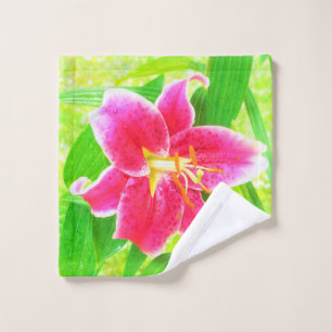Toalha De Rosto Bonito Stargazer Rosa Profundo Lily no Verde limão