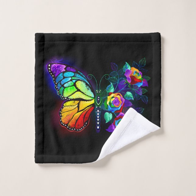 Toalha De Rosto Borboleta-flor-arco-íris (Pano de lavar)