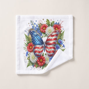 Toalha De Rosto Borboleta Floral Vermelho Branco Azul Bandeira Ame