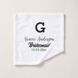 Toalha De Rosto Bridesmaid adiciona nome monograma simples e moder