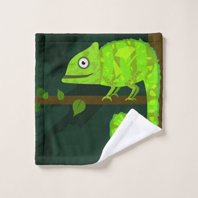 Toalha De Rosto Camaleão bonito verde (Pano de lavar)