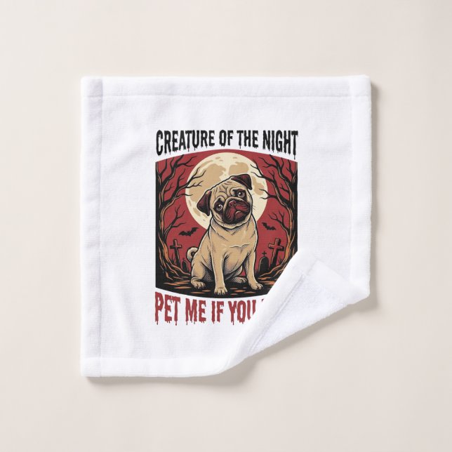 Toalha De Rosto Camisa de Pug do Halloween com Cemitério Assustado (Pano de lavar)