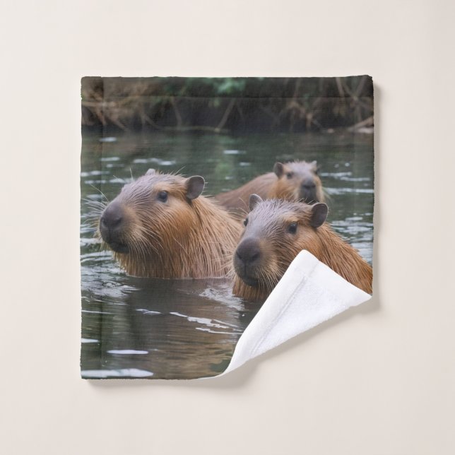 Toalha De Rosto Capybaras Nadando No Rio, (Pano de lavar)