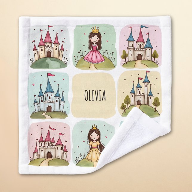 Toalha De Rosto Castelo de Leite Adorável e Doodles Princesas (Criador carregado)